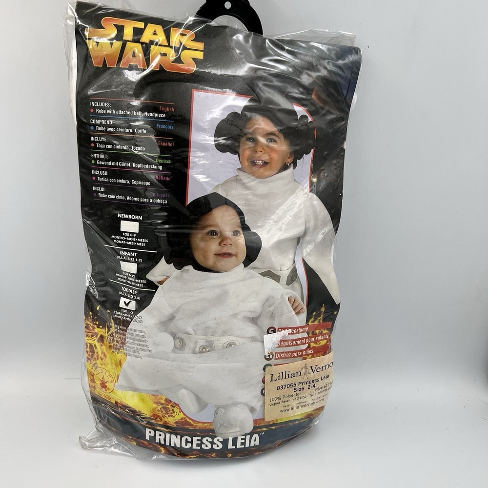 NEW! Vintage 2005 Star Wars Princess Leia Toddler Halloween Costume 1-2 yrs Wig